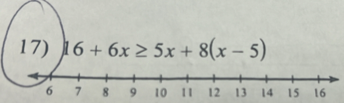 16+6x≥ 5x+8(x-5)