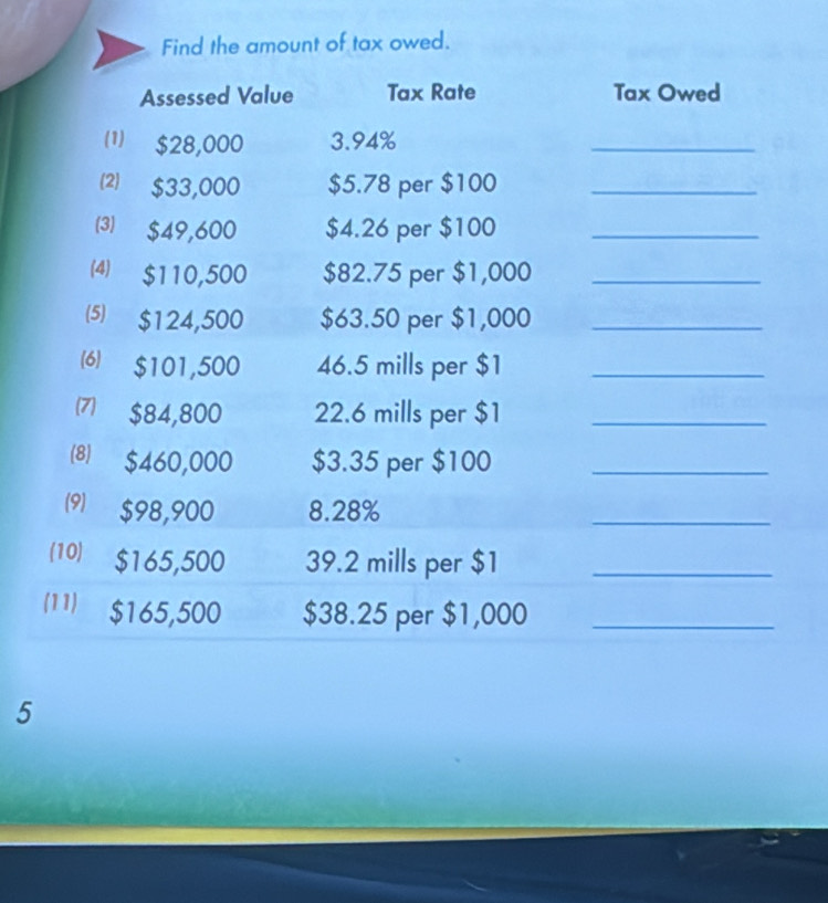 Find the amount of tax owed. 
5