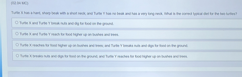 Solved: (02.04 MC) Turtle X has a hard, sharp beak with a short neck ...