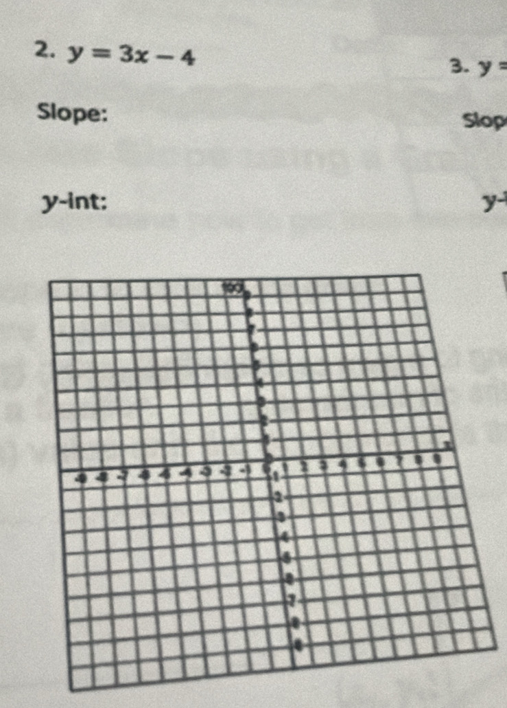 y=3x-4
3. y=
Slope: 
Slop
y -int; y-