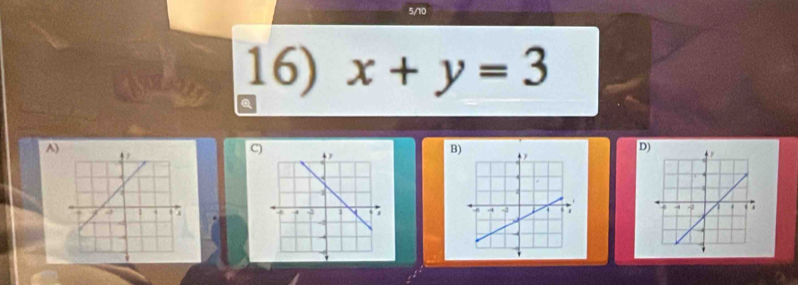 5/10
16) x+y=3
a
A)
B)
D)
9