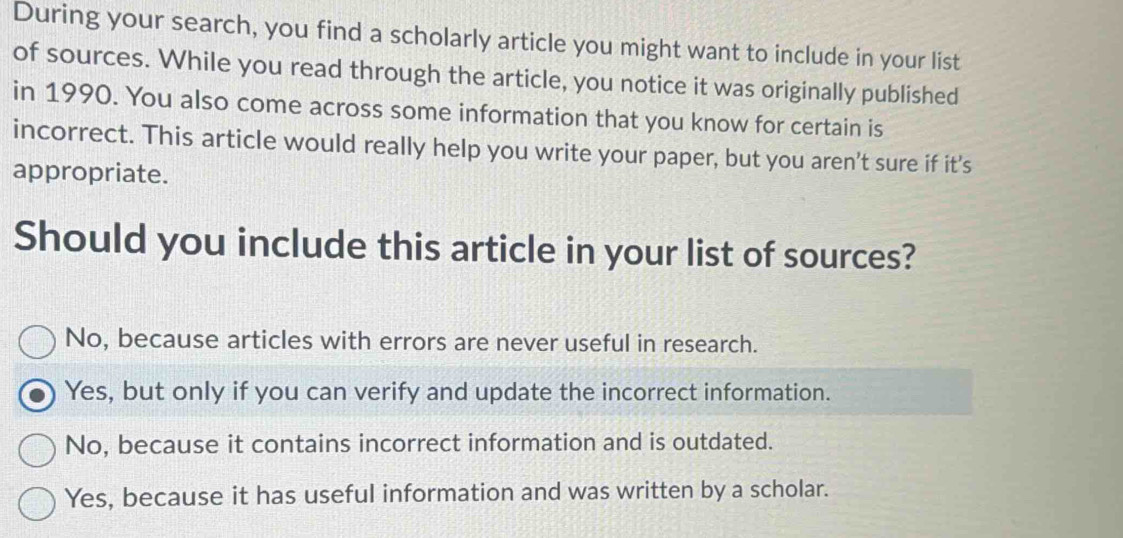 Solved: During your search, you find a scholarly article you might want ...