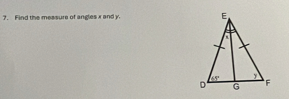 Find the measure of angles x and y.