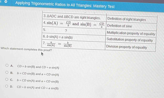 Solved: Applying Trigonometric Ratios to All Triangles: Mastery Test ...