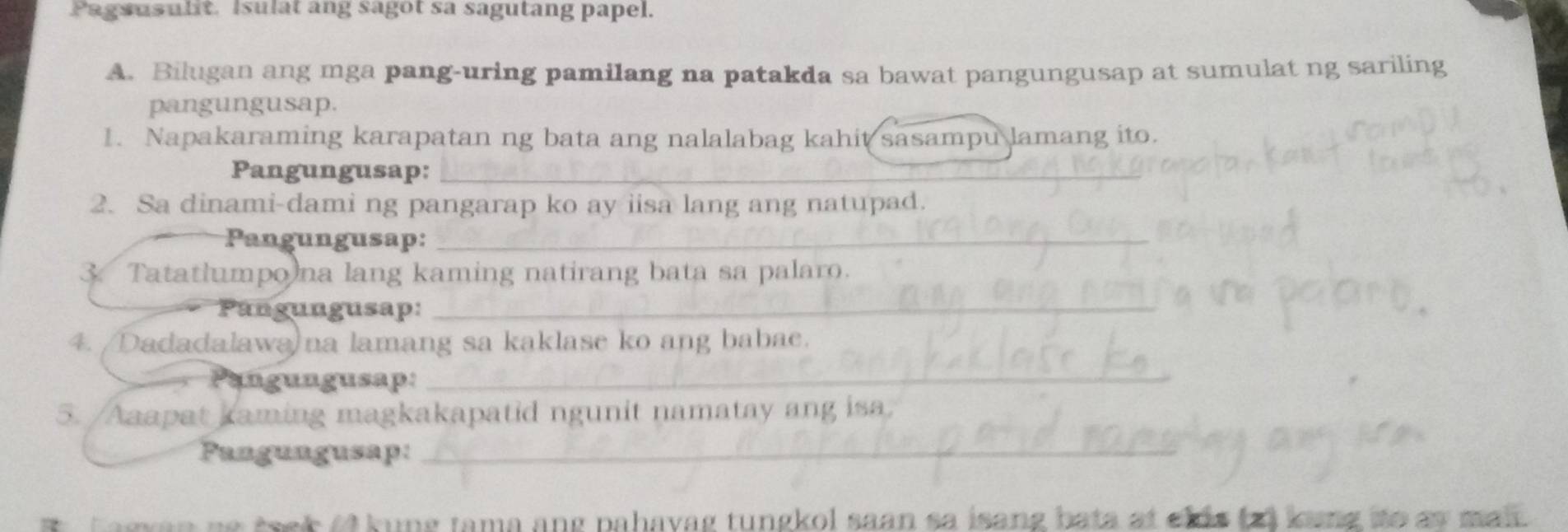 Solved: Pagsusulit. Isulat ang sagot sa sagutang papel. A. Bilugan ang ...