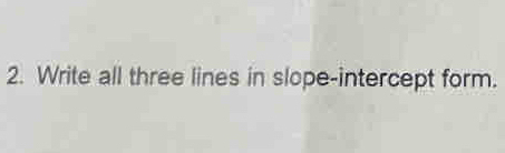 Write all three lines in slope-intercept form.