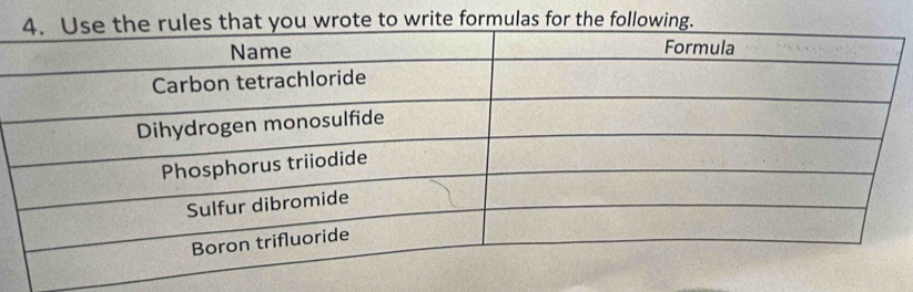 to write formulas for the followin