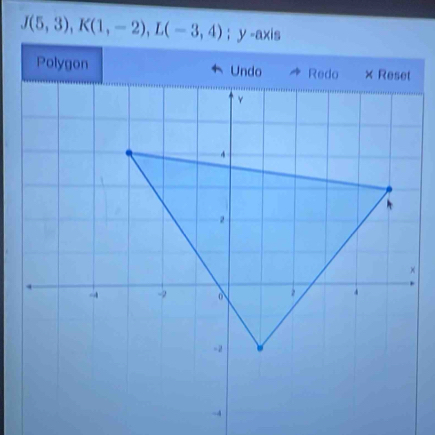 J(5,3), K(1,-2), L(-3,4);y-axis 
Polygon