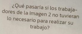 ¿Qué pasaría si los trabaja- 
dores de la Imagen 2 no tuvieran 
lo necesario para realizar su 
trabajo?