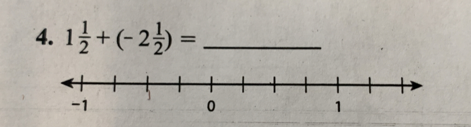 1 1/2 +(-2 1/2 )= _