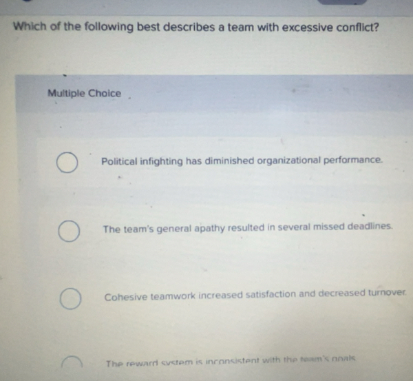 Solved: Which of the following best describes a team with excessive ...