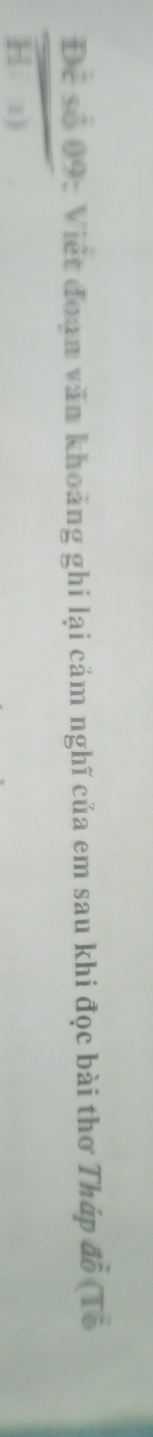 Để số 09: Việt đoạn văn khoảng ghi lại cảm nghĩ của em sau khi đọc bài thơ Tháp aoverline overline o (Tổ