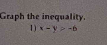 Graph the inequality. 
1) x-y>-6