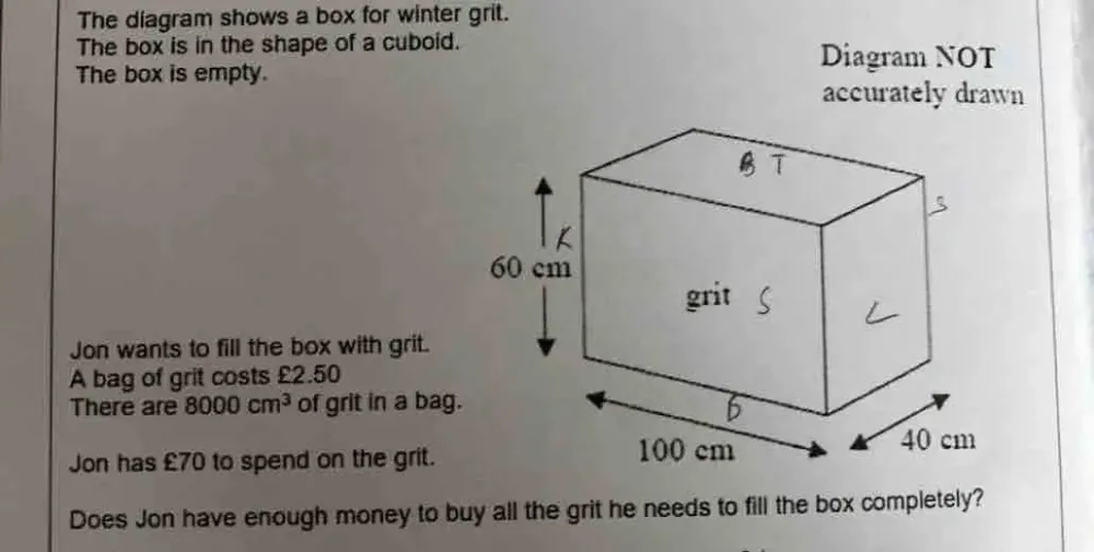Solved: The diagram shows a box for winter grit. The box is in the ...