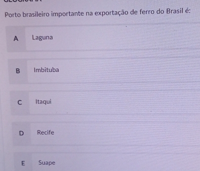 Resolvido:Porto brasileiro importante na exportação de ferro do Brasil ...