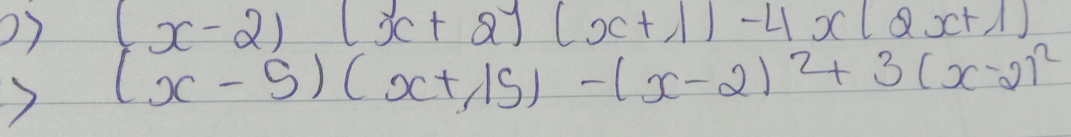 (x-2)(x+2)(x+1)-4x(2x+1)(x+15)-(x-2)^2+3(x-2)^2