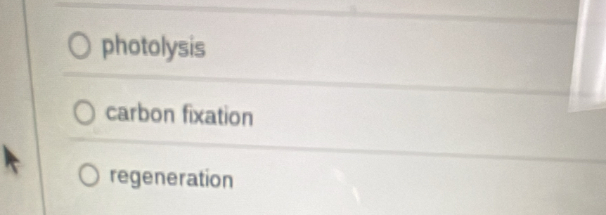 photolysis
carbon fixation
regeneration