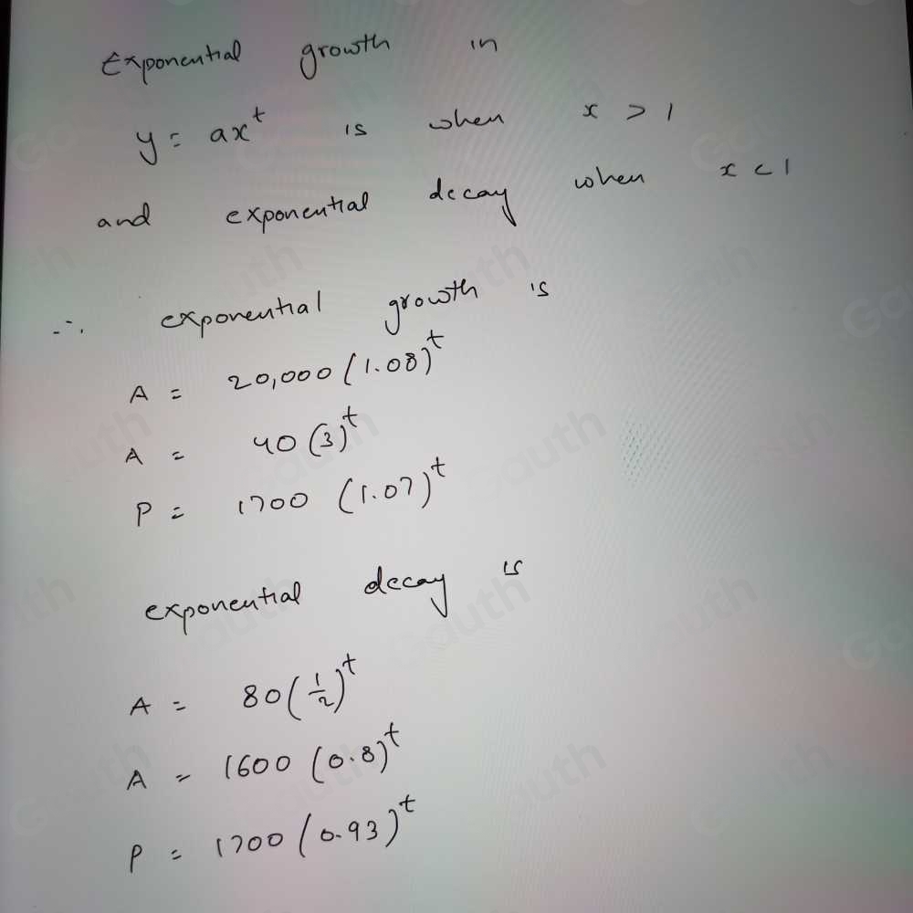 Solved: Which equations represent exponential growth? Which equations ...