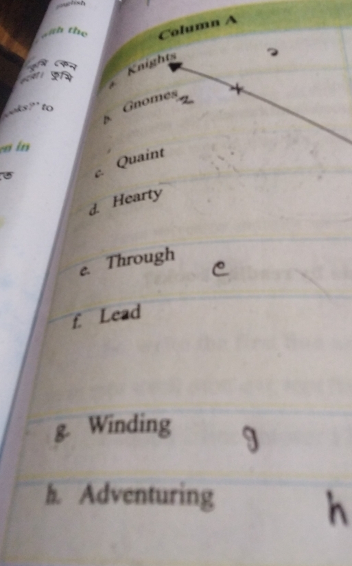 sourtish
with the Column A


Knights
*
5 Gnomes 2
toks?' to
en in
Quaint
C
d. Hearty
e. Through
C
£ Lead
Winding I
h. Adventuring
h