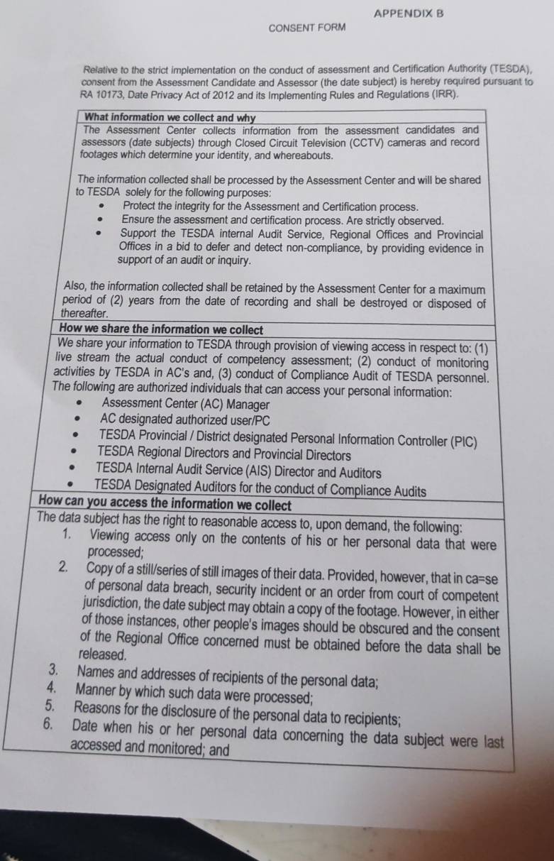 Solved: APPENDIX B CONSENT FORM Relative to the strict implementation ...