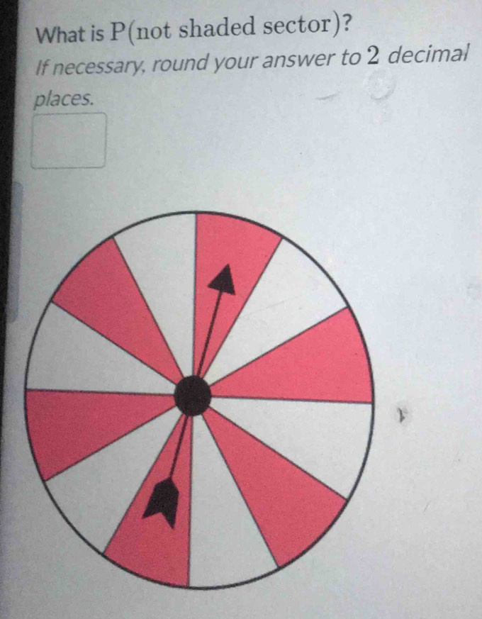 What is P (not shaded sector)? 
If necessary, round your answer to 2 decimal 
places.