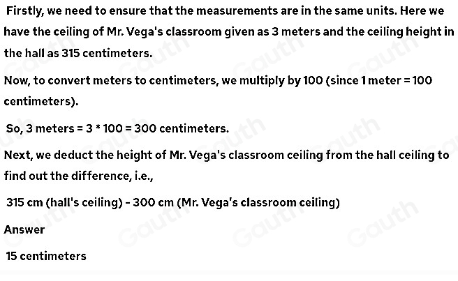 Solved: Apply Math Models The ceiling of Mr. Vega's classroom is 3 ...