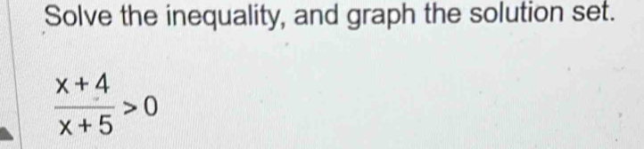 Solve the inequality, and graph the solution set.
 (x+4)/x+5 >0