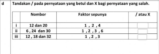 Tandakan / pada pernyataan yang betul dan X bagi pernyataan yang salah.