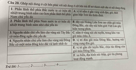 Ghép nội dung ở 
Trã lời: 1 -...........; 2 -..........; 3 -