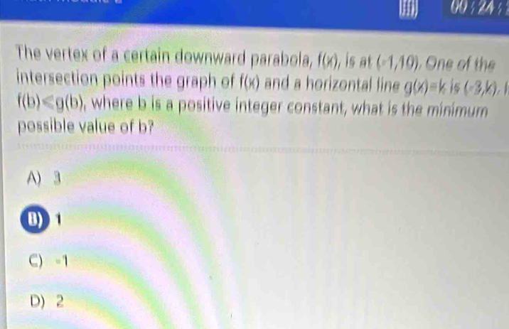 Solved: 00 : 24 The vertex of a certain downward parabola, f(x) , is at ...