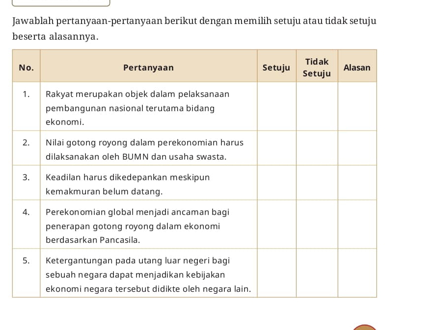 Jawablah pertanyaan-pertanyaan berikut dengan memilih setuju atau tidak setuju 
beserta alasannya.