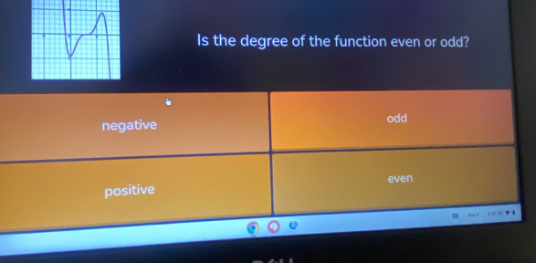 Is the degree of the function even or odd?
negative
odd
positive even