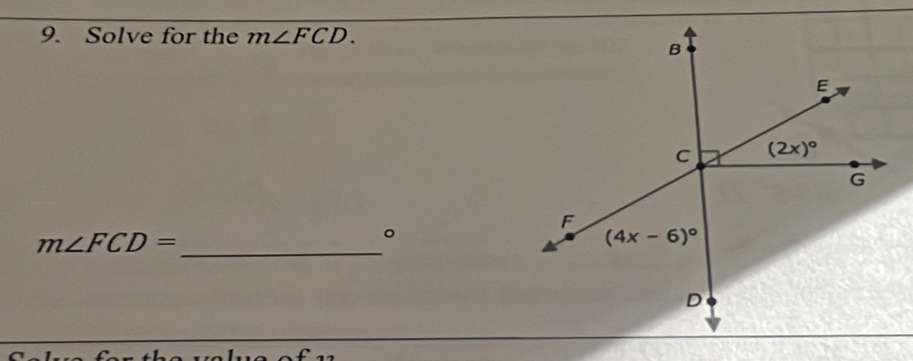 Solve for the m∠ FCD.
m∠ FCD= _
。