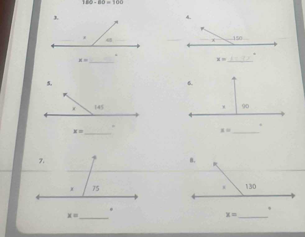 180-80=100
4. 

。
x= _
x= _ 
5. 

,
x= _
x= _ 

。
x= _ 
_ x=