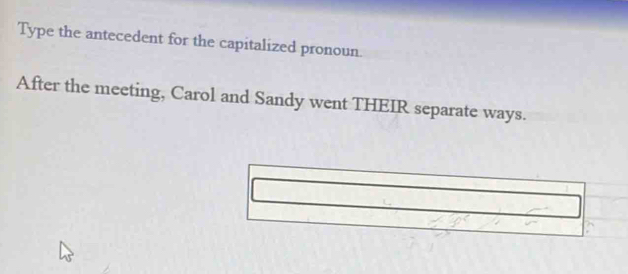 Type the antecedent for the capitalized pronoun. 
After the meeting, Carol and Sandy went THEIR separate ways.