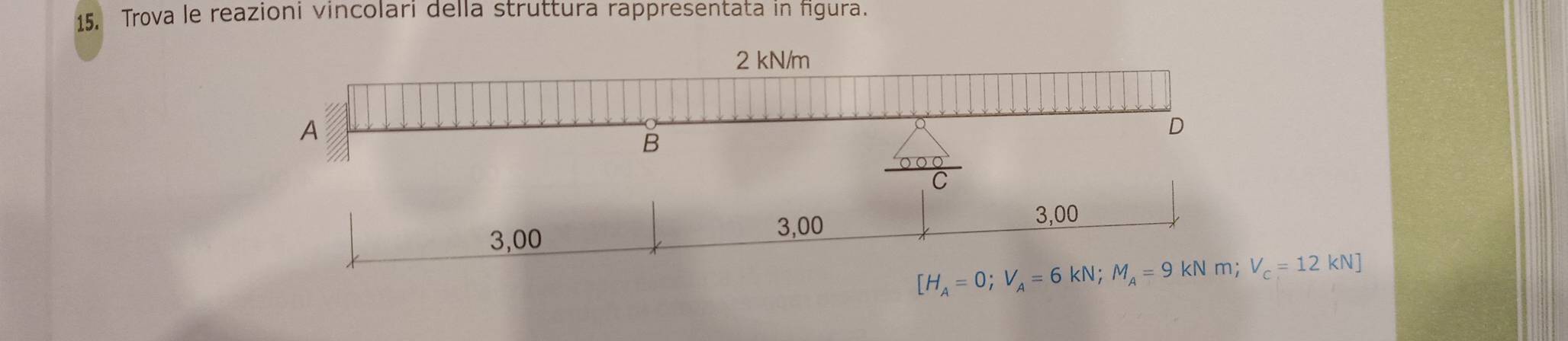 Trova le reazioni vincolari della struttura rappresentata in figura.