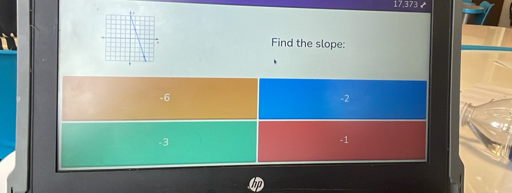 17,373 ✔
Find the slope:
-6
-2
-3
-1
hp