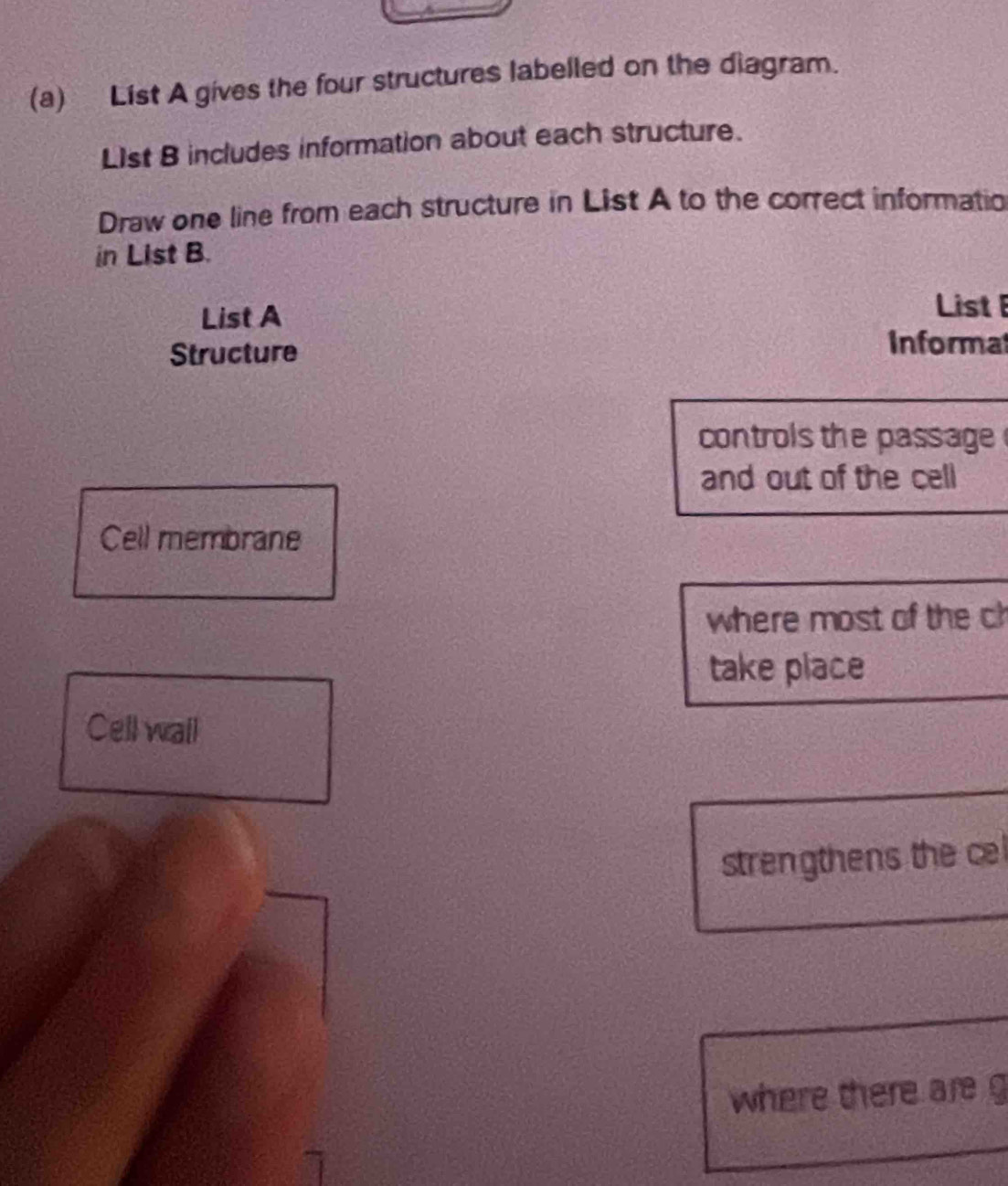 Solved: List A gives the four structures labelled on the diagram. L1st ...