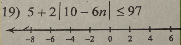 5+2|10-6n|≤ 97