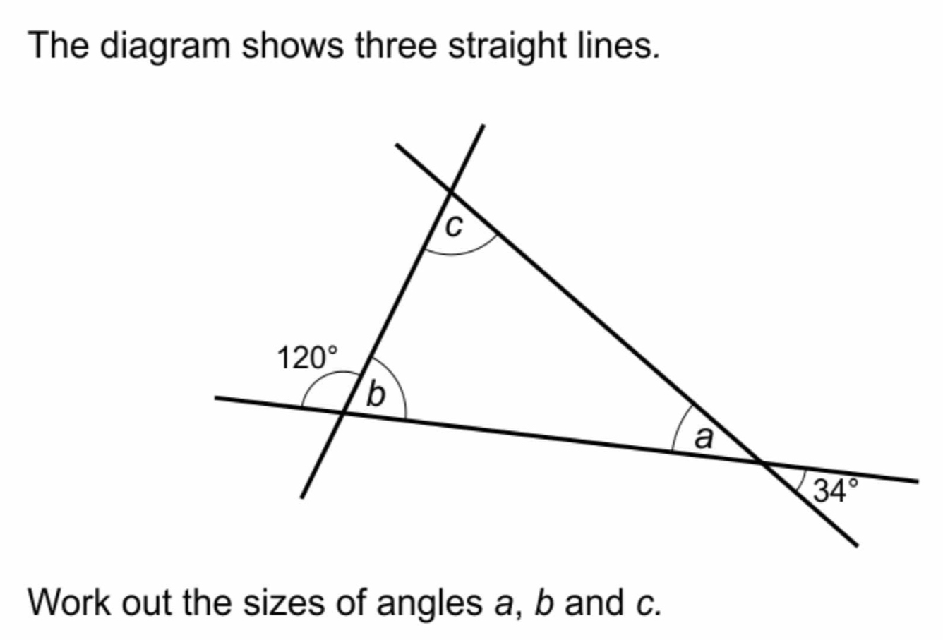 Solved: The diagram shows three straight lines. Work out the sizes of ...