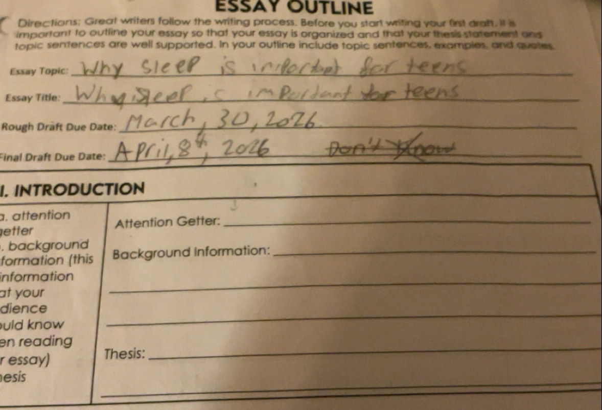 Solved: ESSAY OUTLINE Directions: Great writers follow the writing ...