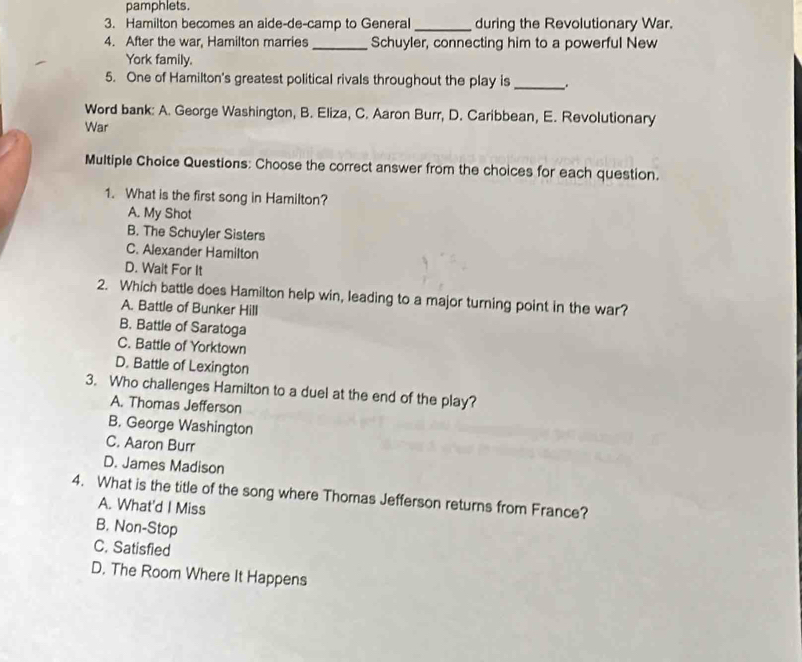 Solved: Pamphlets. 3. Hamilton Becomes An Aide-de-camp To General  During The Revolutionar Australia