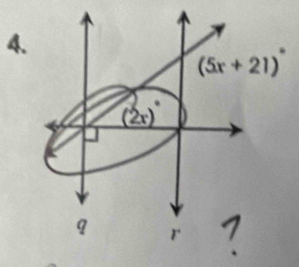 (5x+21)^circ 
(2x)^circ 
q