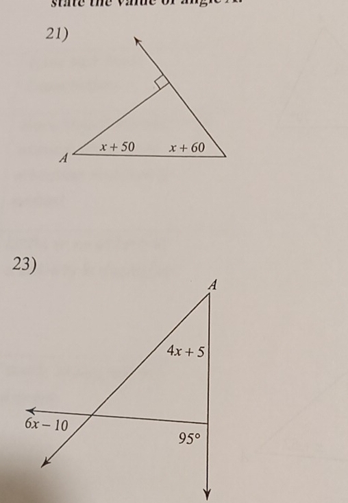 sine the vae 
23)
A
4x+5
6x-10
95°