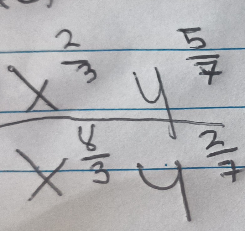 frac x^(frac 2)3y^(frac 5)7x^(frac 4)3y^(frac 2)7