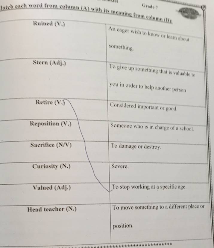Gelöst:Grade ? atch each word from column (A) with its me or