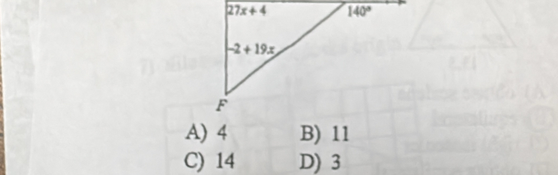 A) 4 B) 11
C) 14 D) 3