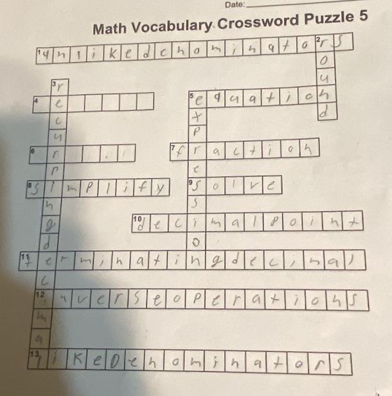 Date: 
_ 
Math Vocabulary Crossword Puzzle 5 
2