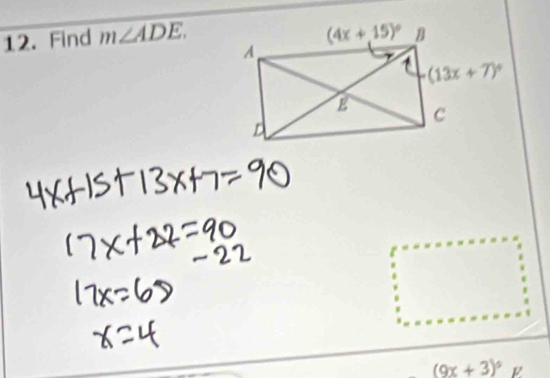 Find m∠ ADE.
(9x+3)^circ  E