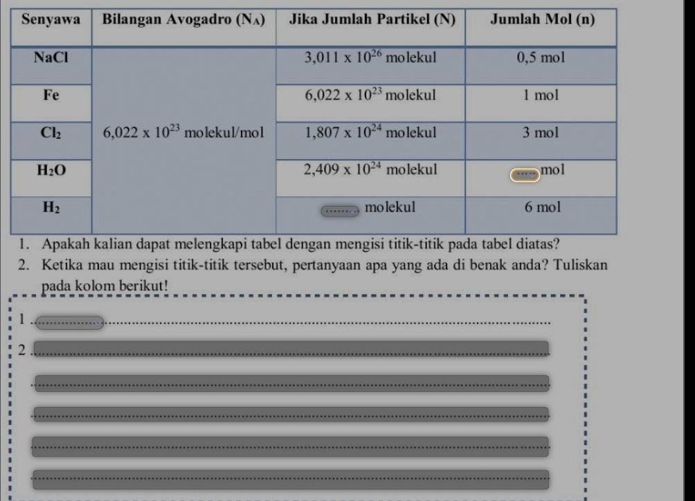 Ketika mau mengisi titik-titik tersebut, pertanyaan apa yang ada di benak anda? Tuliskan
pada kolom berikut!
1 .
2